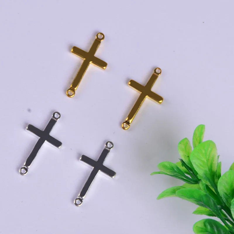 50pcs Copper Material gold color simple small cross charms with two
