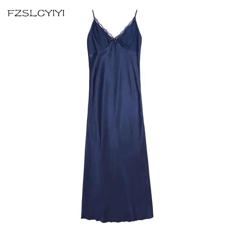 

FZSLCYIYI Women's Sexy Embroidery Floral V-neck Long Nightwear Nightgowns Plus Size XXXL Satin Sleepwear Fashion Nighties
