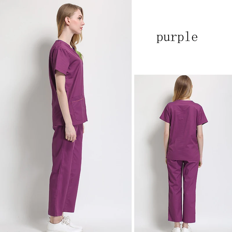 Женская мода скрабы медицинская форма color-blocking дизайн(Топ/комплект - Цвет: purple set