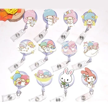 

1 Pcs Cartoon Twin Star Gemini Melody Plastic Retractable Badge Reels Exhibition ID Card Clips Badge Holder Stationery Gifts