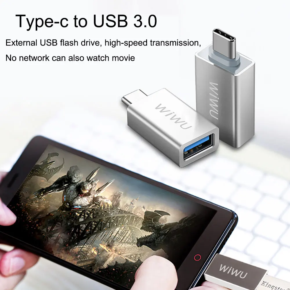 WIWU OTG Cable Adapter for iPhone Android Phone Lightning to Type c Portable Micro USB to Type C Fast Charging USB 3.0 Converter