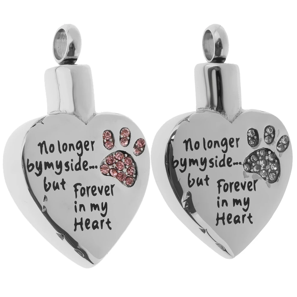 Forever in my  Heart Animal Claw Crystal Stainless Steel Urn Ash Pendant Memorial Cremation 