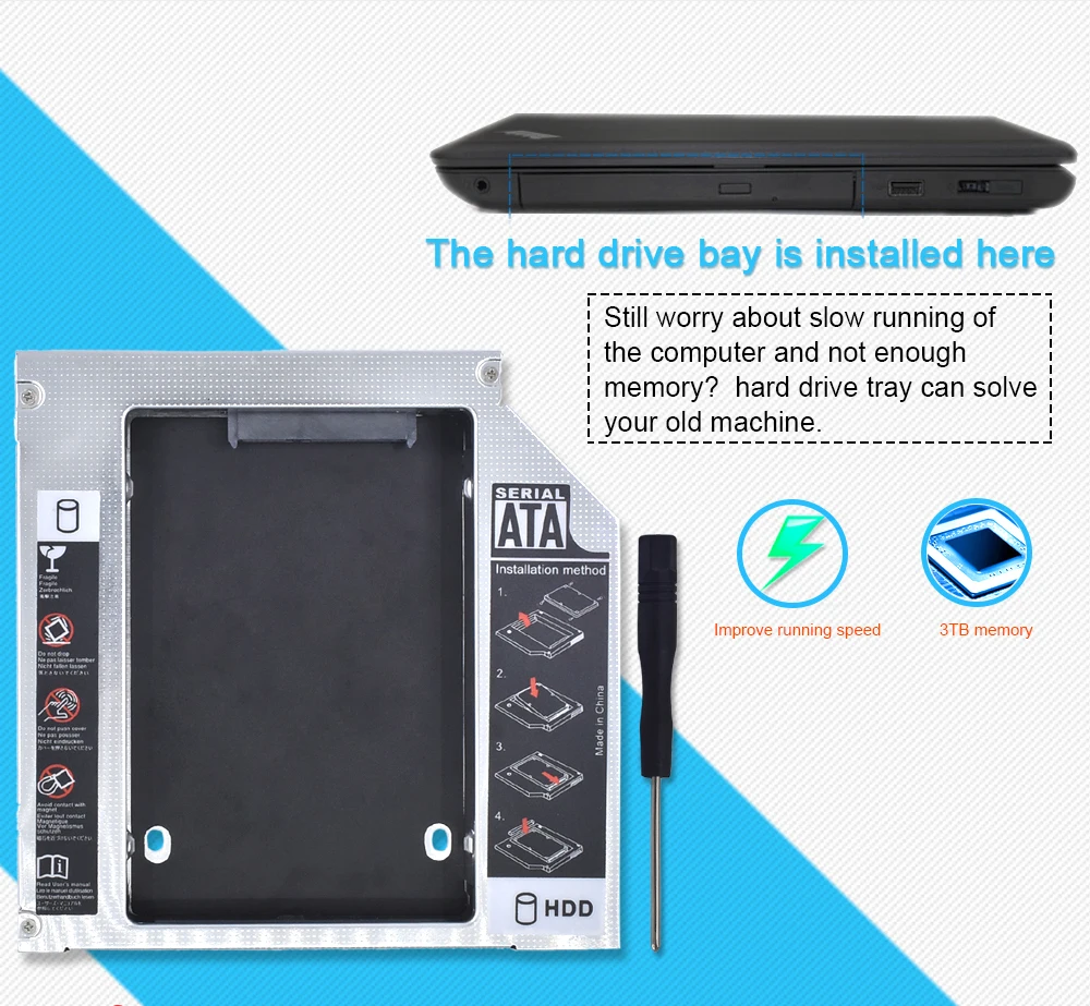 Универсальный 2-й HDD Caddy 12,7 мм IDE to SATA 3,0 адаптер для 2," чехол для SSD, HDD корпус для ноутбука CD-ROM Optibay