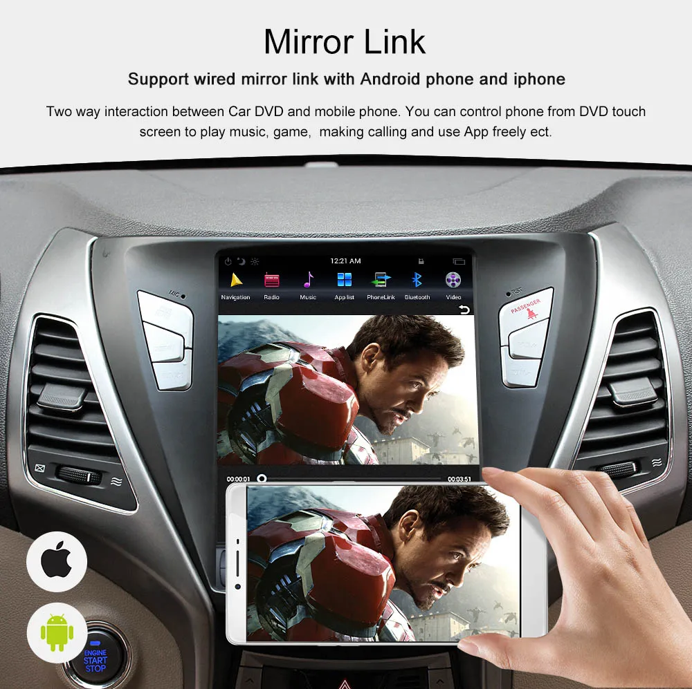 Best Android 8.1 4GB Tesla style Car GPS Navigation For Hyundai Elantra 2012-2016 Headunit multimedia player Auto radio tape recorder 3