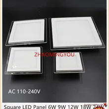 Поверхностный стеклянный кромкообразный светодиодный панельный светильник 6 Вт 9 Вт 12 Вт 18 Вт 24 Вт квадратный светодиодный потолочный светильник s светодиодный светильник AC85-265V светильник ing