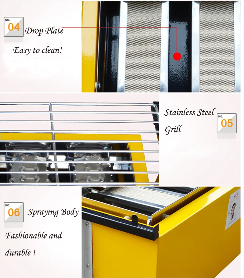 GZZT BBQ Grill LPG Gas 2/4 Burners Yellow Glass Shield Adjustable Barbecue Portatif Barbecue Grill for Outdoor Preferential