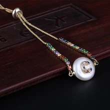 Радуга цвета Cz кубический цирконий начальный C Алфавит имя буквы натуральный пресноводный жемчуг золото радужные браслеты для женщин Девушка