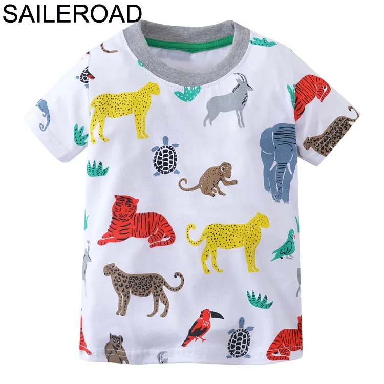 

SAILEROAD 2-7Years Summer Baby Kids Boys T Shirt Cartoon Animals Leopard And Tiger Children Boys Girls Tops Tees Clothing