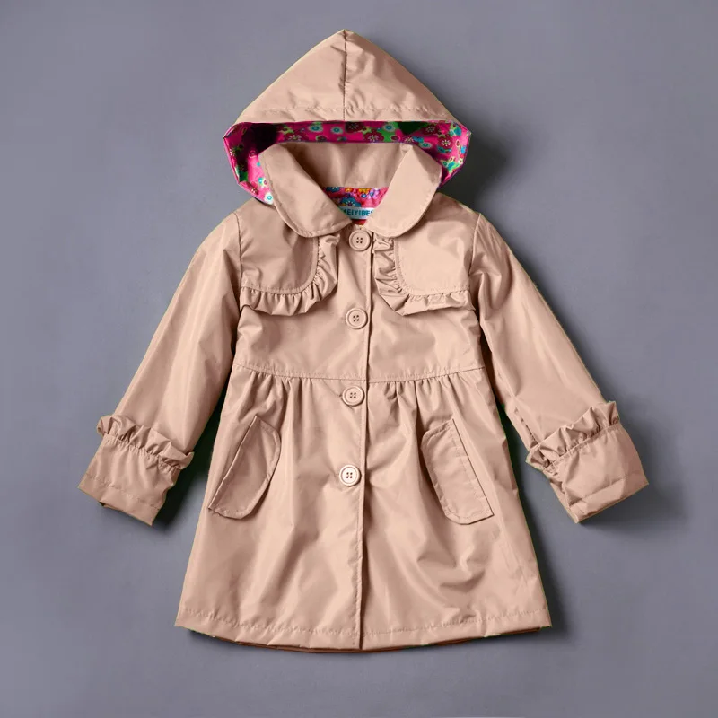 KEAIYOUHUO/ г. Осенняя куртка для маленьких девочек, плащ для девочек плащ для маленьких девочек Детская ветровка с капюшоном, детская одежда - Цвет: Хаки