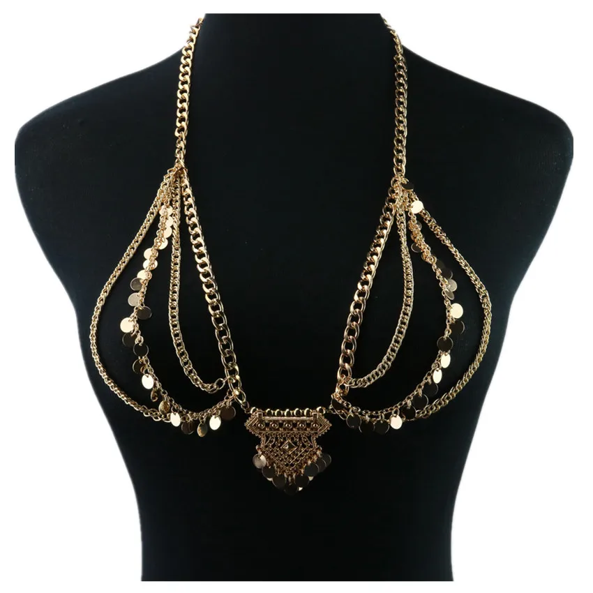Vintage Ethnic Chest Chain Sexy Hollow Out Bra Chest Body Chain Carved
