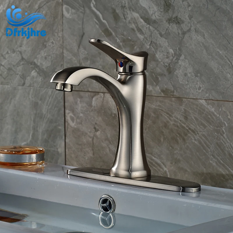 

Nickel Brushed Single Lever Basin Sink Faucet Taps One Hole Deck Mounted Bathroom Mixer Tap With 10 " Cover Plate
