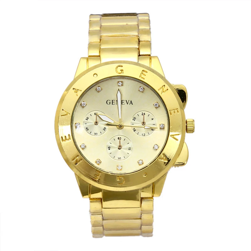 

2018 New Watch Men Faux Chronograph Plated Classic Geneva Quartz Women Watches Crystals Wristwatches Jewelry Relogio Masculino