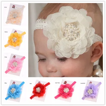 

24pcs Newborn Hair flower headband Pearl flower lace headband Cheap Hair bows Casual headbands Photo Prop