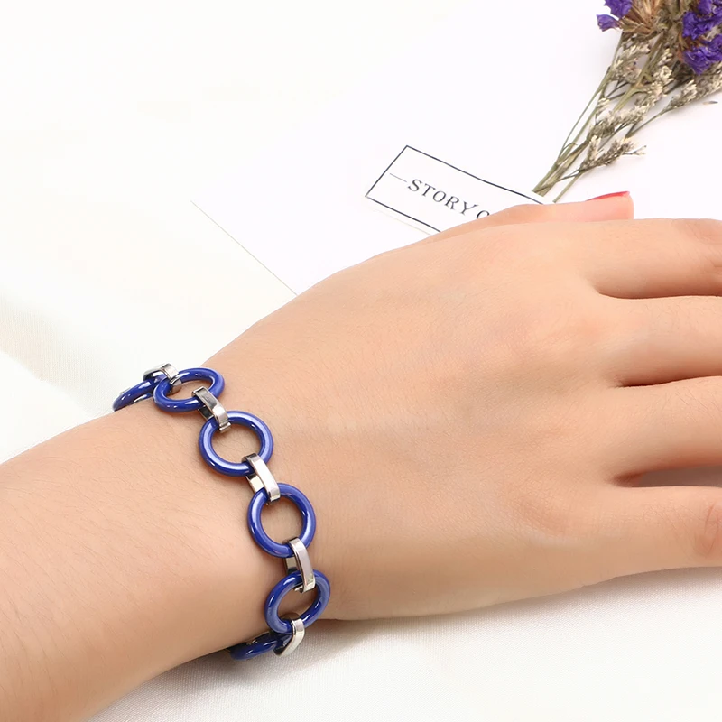 Модный синий керамический браслет, Круглый круглый браслет из нержавеющей стали для женщин и девушек, модные украшения для свадебной вечеринки, очаровательные браслеты, подарки