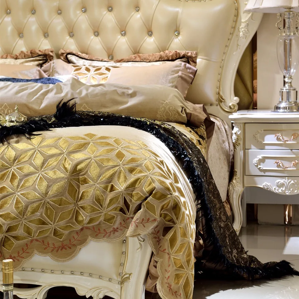 Waliicorners Luxury embroidery Bedding Sets Bedclothes Duvet/Quilt Cover AB side Bed Linen Sheet palace royal Set Queen King Size 9 1