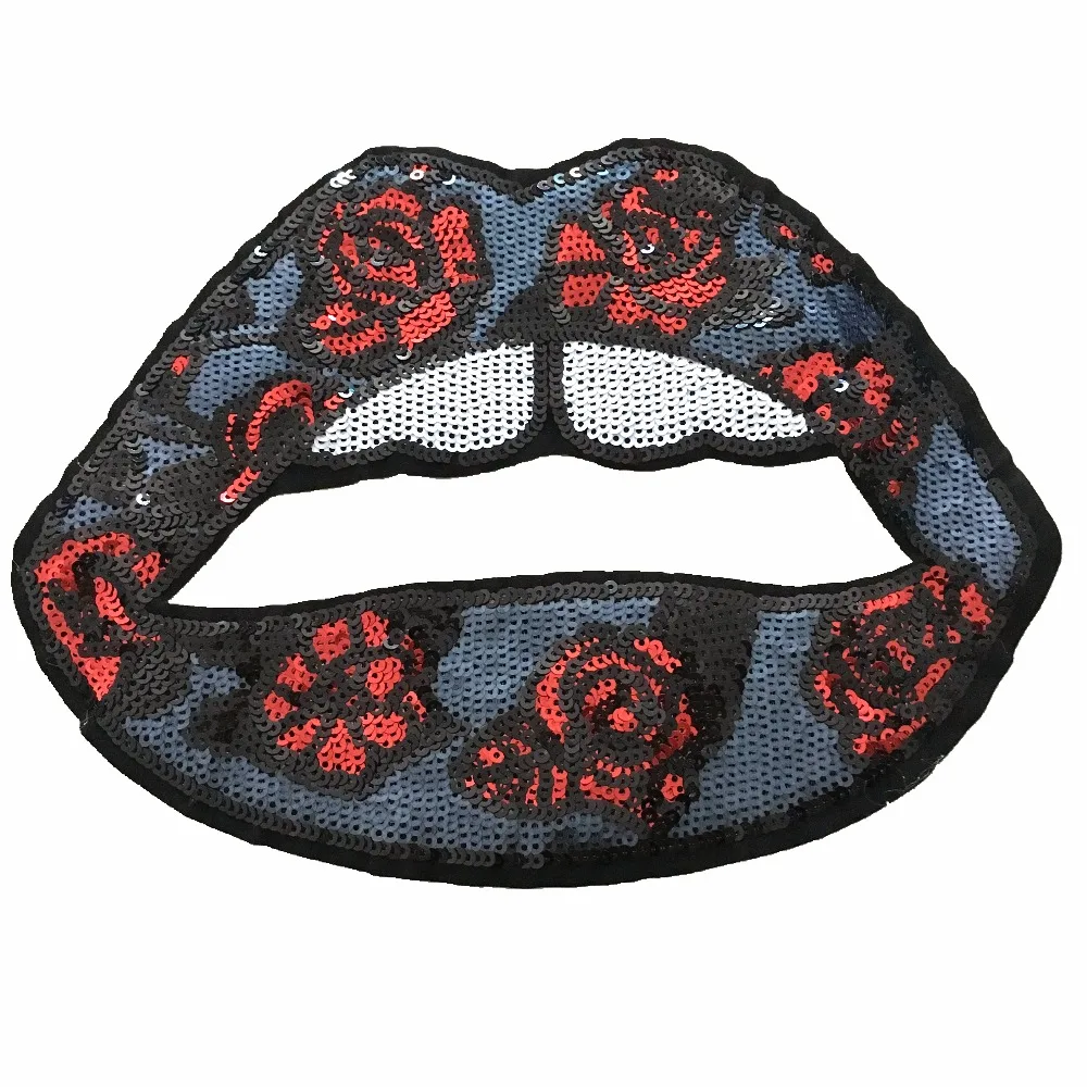 

2 Pieces/set Flower Lips Sequined Patches DIY Accessories 25.5 X 19 cm Mouth Sequins Patches for Clothes Sew on Decora Appliques