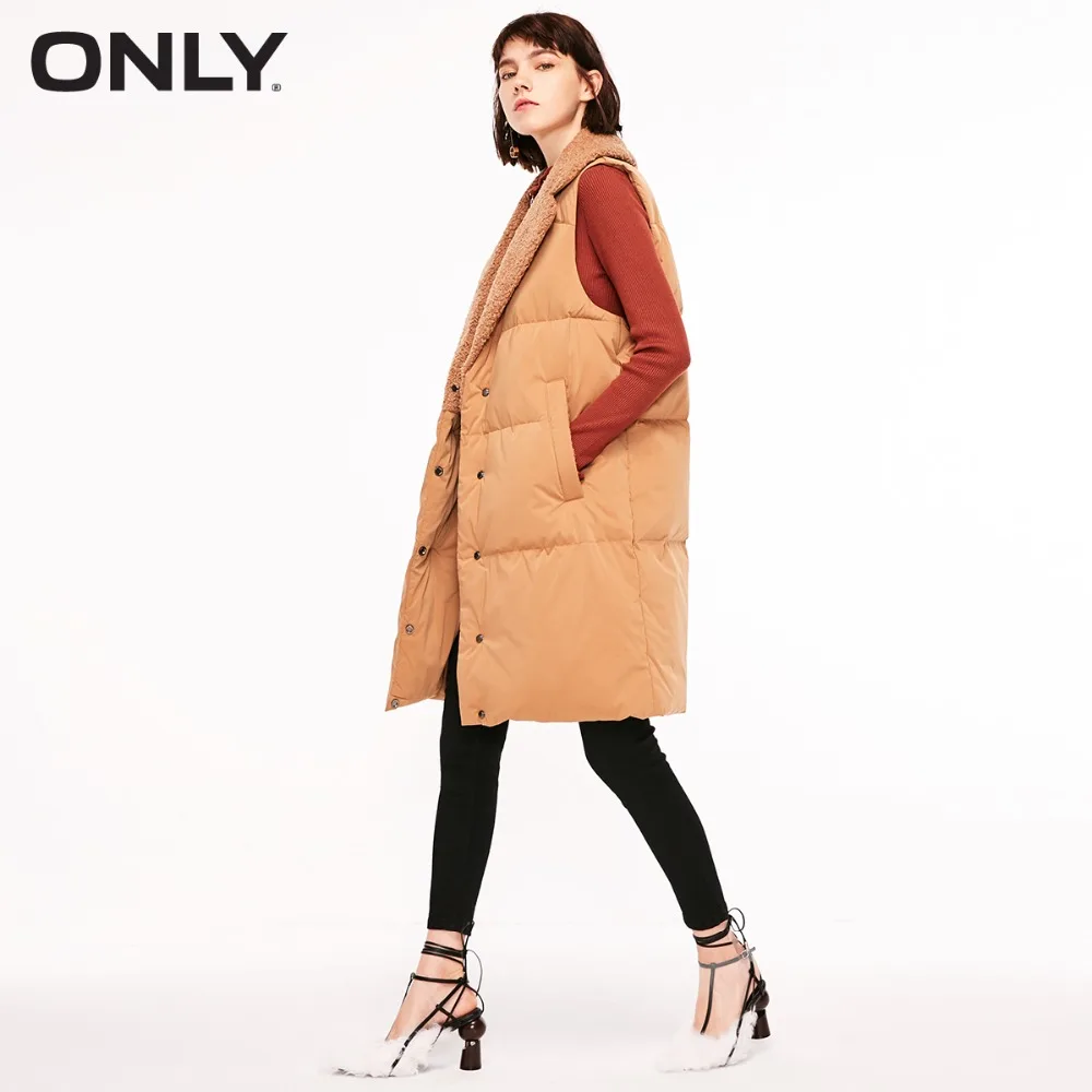 

ONLY womens' winter new fur collar long down vest Snap button placket Simple and versatile|118352504