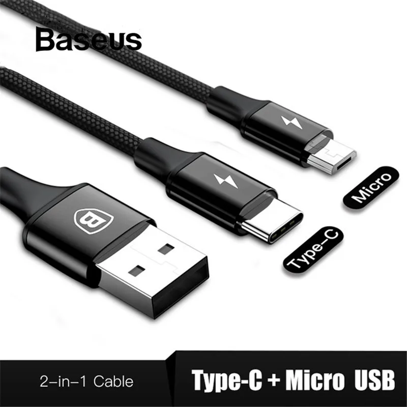 

Baseus 2in1 Micro USB Type C Cable For Samsung Galaxy S9 S8 Plus Note8 For Oneplus 6 For Xiaomi Mi 6 A1 Type-C Charging Cable