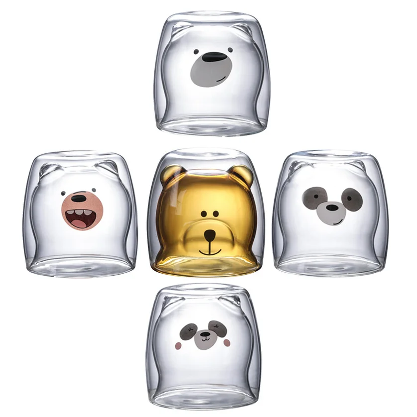 

Lovely Panda Double Wall Glass Cup 260ml Bear Beer Glasses Creative Morning Milk Glass Juice Glass Heat Resistant Mug Shot Glass