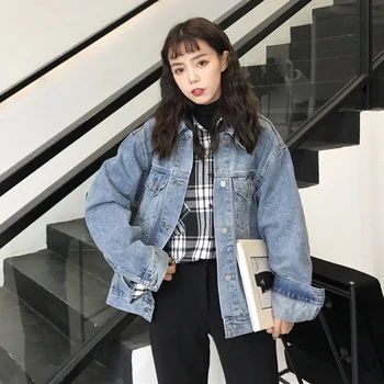 

Autumn Women's Korean Version of The Loose Harajuku Wind Jacket Retro Old Students Wild Long-sleeved Denim Jacket Shirt Tide