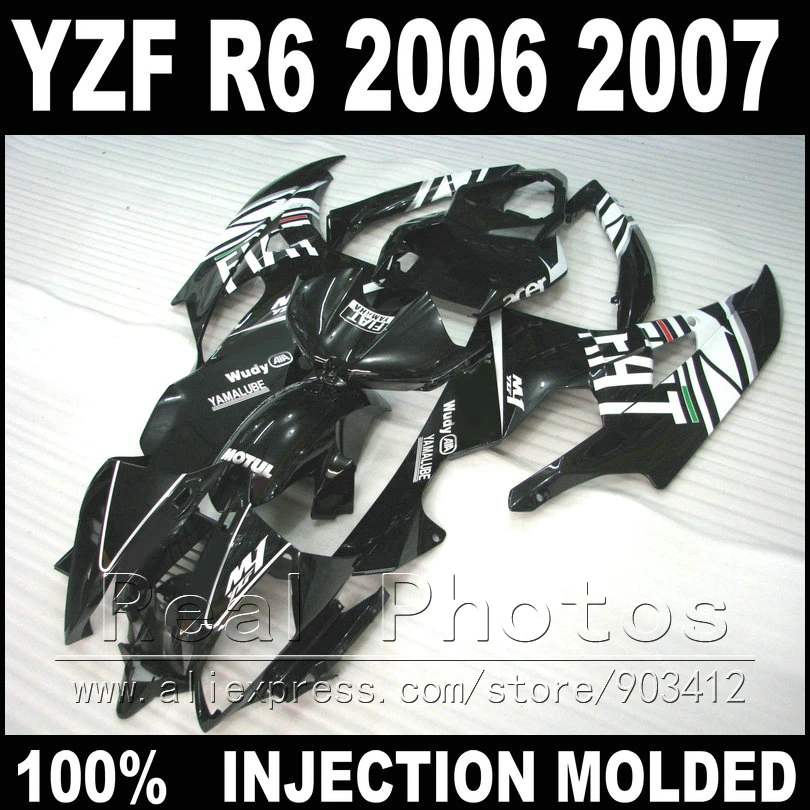 

Free custom  plastic parts for YAMAHA R6 fairing kit 06 07 Injection molding white in black  2006 2007 YZF R6 fairings