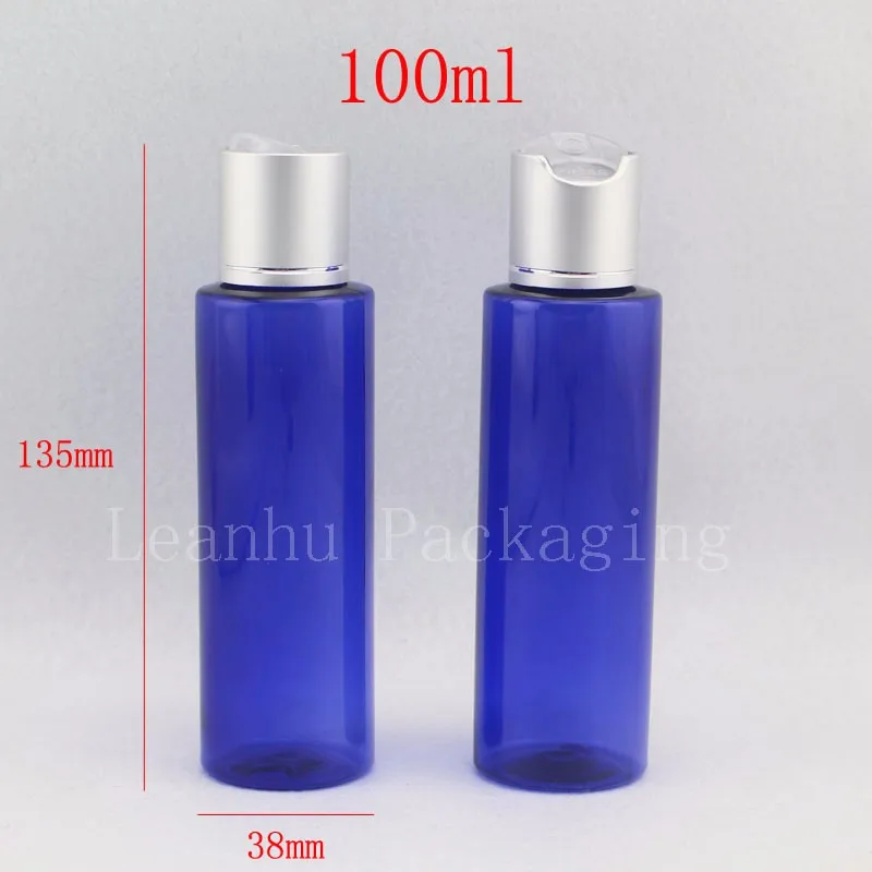 100ml blue bottle with silver disc top cap