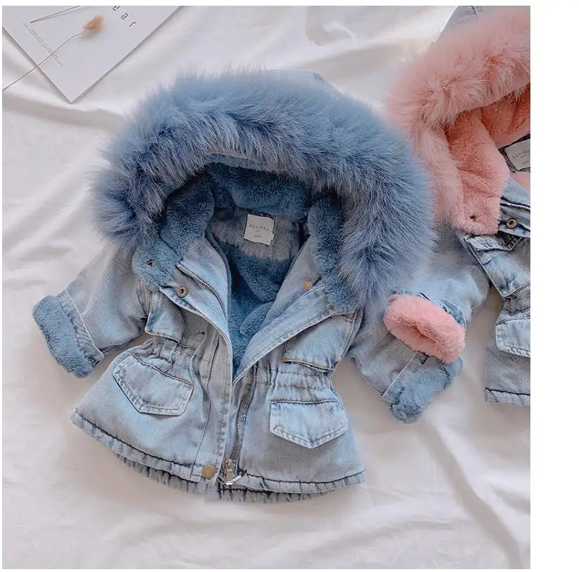 Children's cowboy plus velvet warm jacket - Цвет: Синий