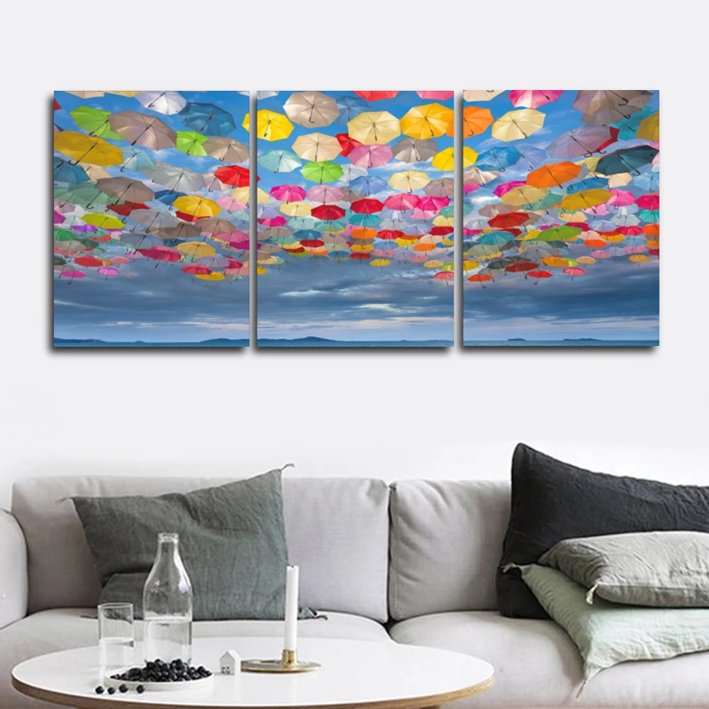 

Laeacco Modern Wall Artwork Colorful Umbrella Posters and Prints Nordic Home Decoration Canvas Painting Baby Bedroom Living Room