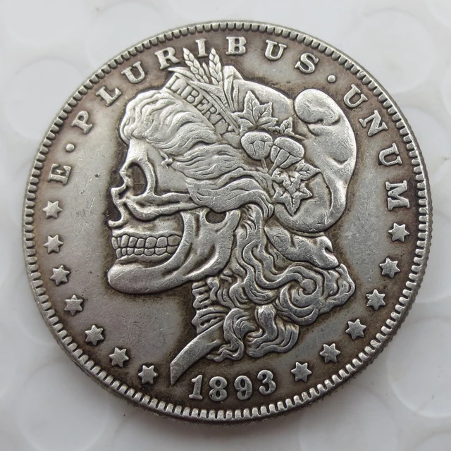 Special Price US Head-To-Head Two Face 1893/1893 Morgan Dollar skull zombie skeleton hand carved Silver Plated Silver Plated Copy Coins