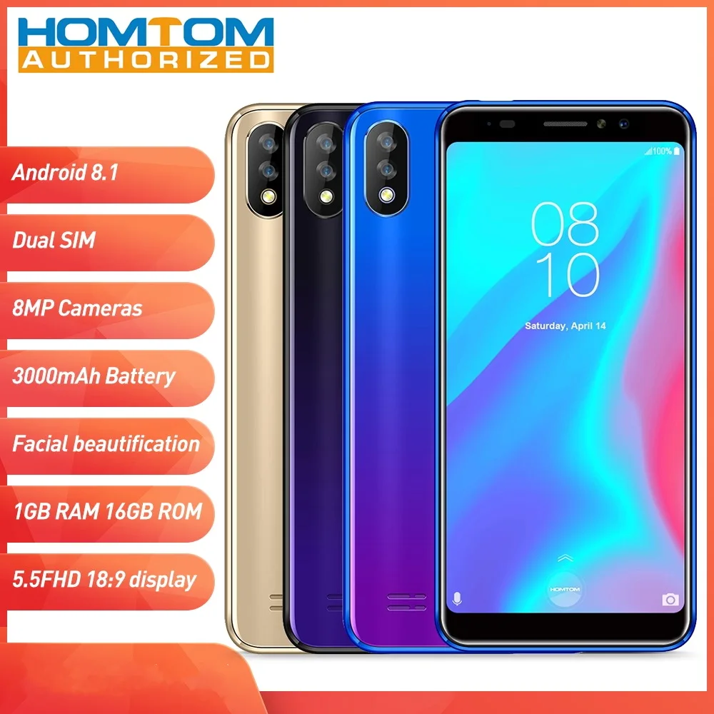 HOMTOM C8 5 дюймов HD + 4G смартфон 3000 мАч 2 Гб ОЗУ 16 ПЗУ Android 8 1 четыре ядра Face ID две задние