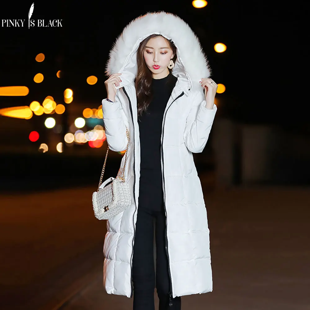 

PinkyIsBlack Winter Female Long Parkas 2018 Winter Coat Women Fake Fur Collar Warm Woman Outerwear Thicken Winter Jacket Women