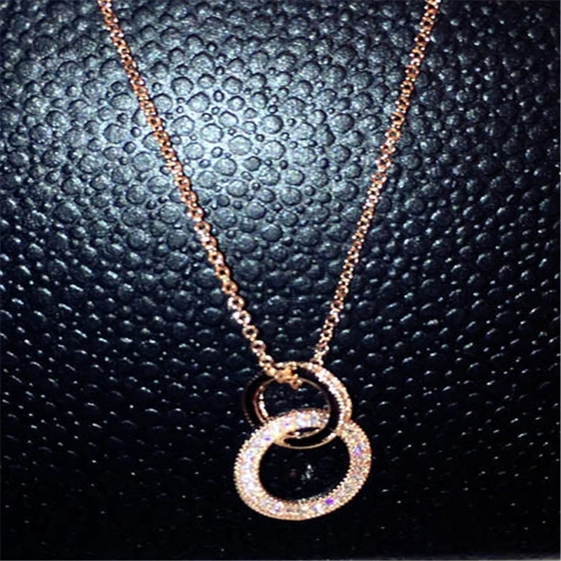 

New Double Circle Pendant Necklaces For Women Fashion Korean Brand Jewelry CZ Diamond Temperament Short Clavicle Chain Necklace