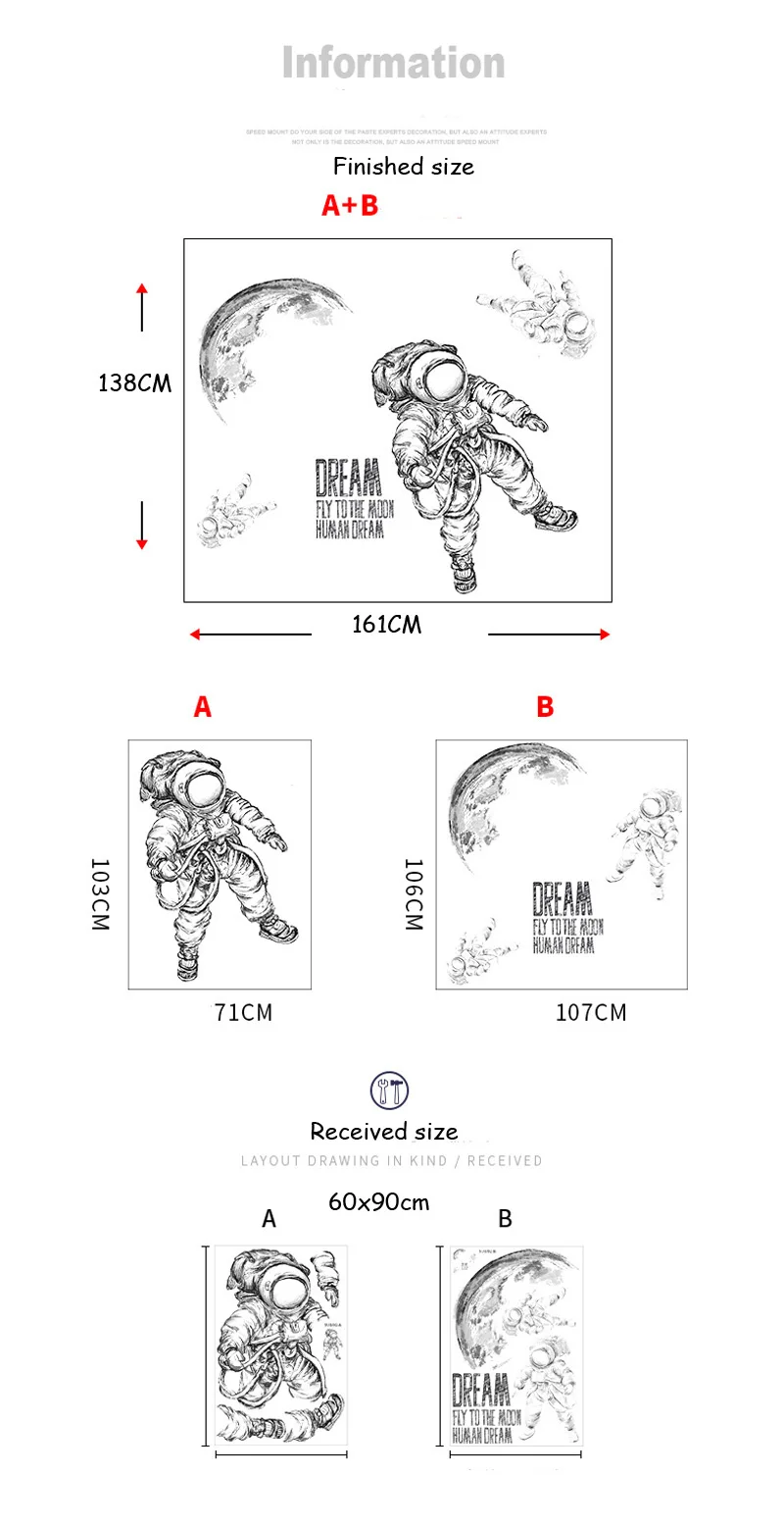 Большая винтажная черно-белая наклейка на стену космический астронавт наклейка для гостиной спальни украшение для детской комнаты Наклейка на стену s клей