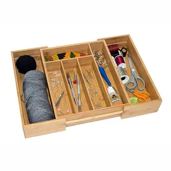 

Retractable Multi-Functional Bamboo Storage Box Cutlery Tray Bamboo Drawer Organizer Practical Groceries Storage Box