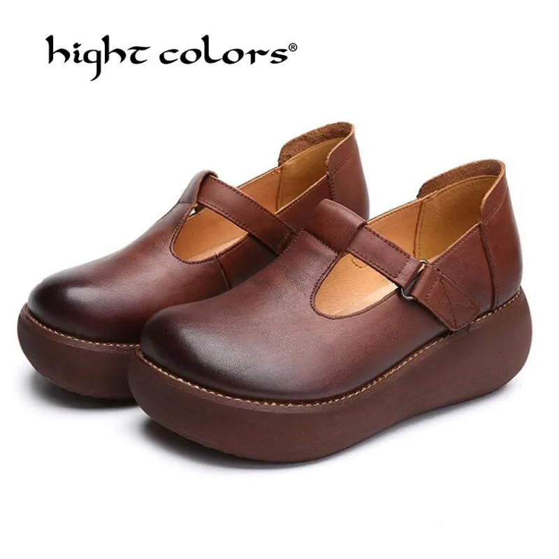 

Spring New 2019 Women's Fashion Pumps Shoes Woman Genuine Leather Wedge Single Casual Shoes Mother High Heels Shoes 183-11
