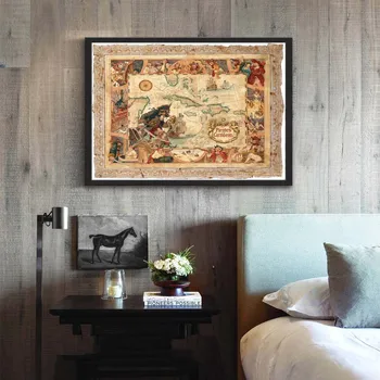 

Map Of Pirates Of The Caribbean Map Movie Poster Canvas Painting