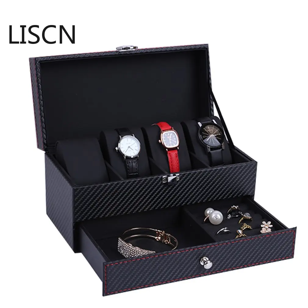 

Carbon Fiber 4/6/12 Grids Double Drawer Watch Box Storage Showing Watches Display Storage Box Case Jewelry Watch Collector Case
