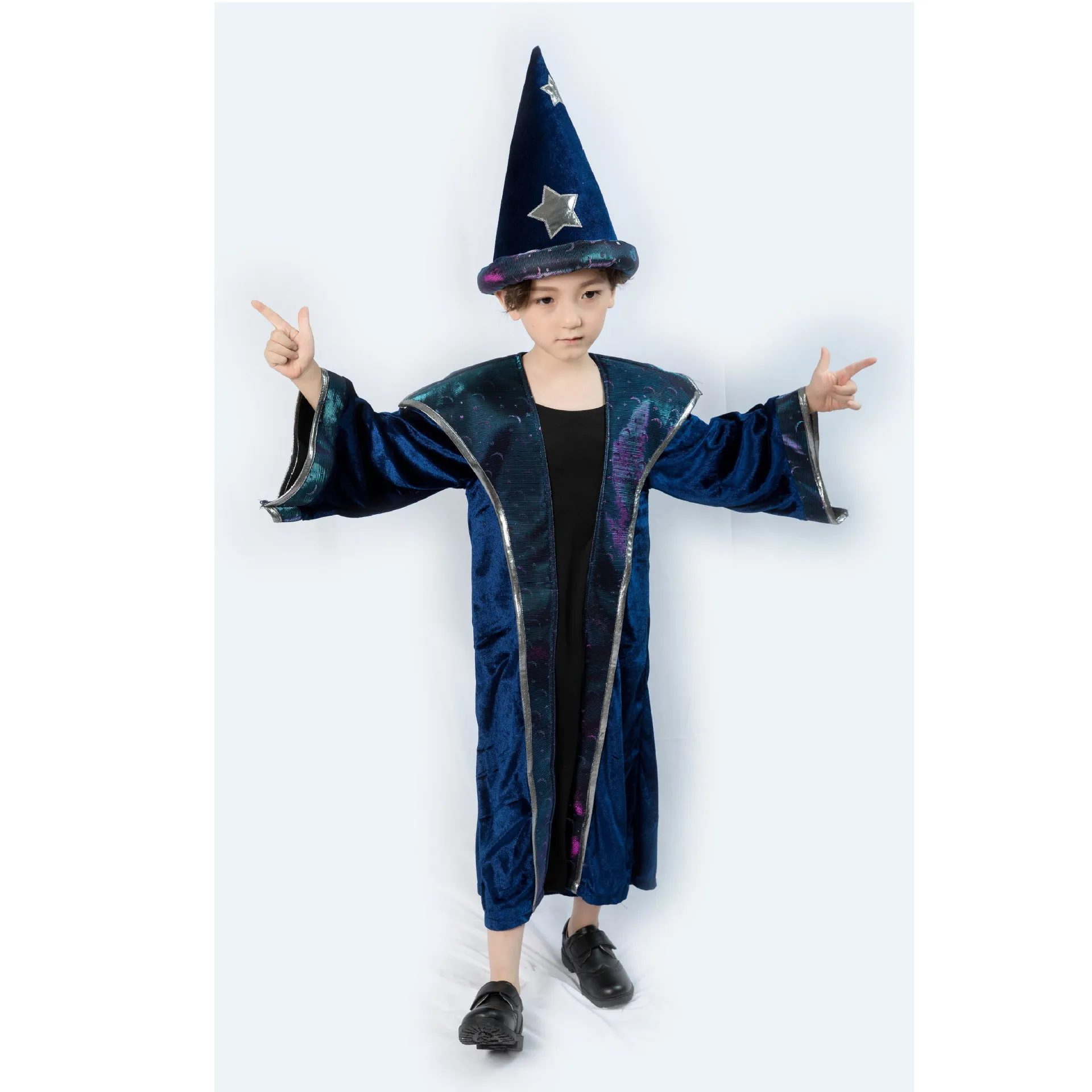 

Kids Halloween Magician Costumes Children Wizard Magic Little Student Costume Cosplay Robe Boy Girl Trickster Enchanter Costume