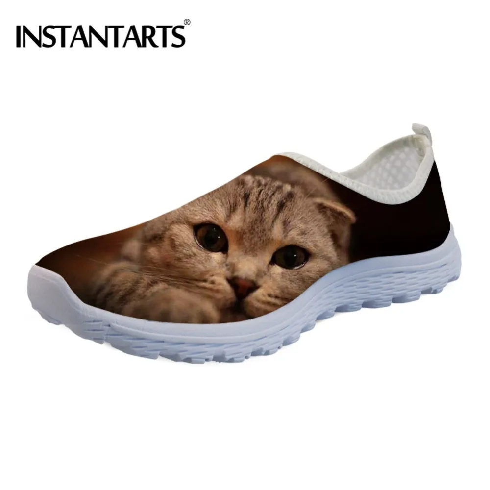 

INSTANTARTS Cute Animal Puppies Cat Print Women Summer Sneakers Teen Girl Casual Slip-on Flat Shoes Female Mesh Shoes Plus Size