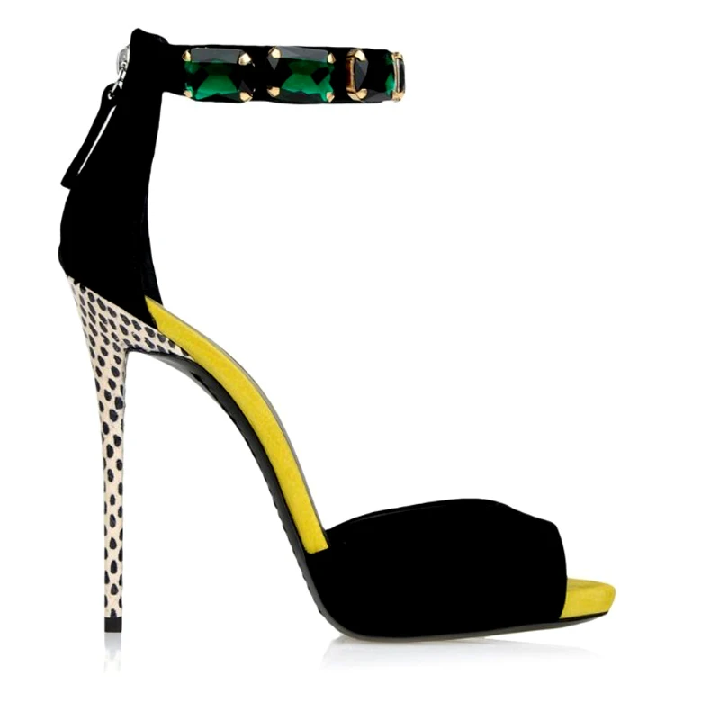Carollabelly новые туфли на шпильке, женские туфли с открытым носком на высоком каблуке со стразами черная замша женские сандалии, каблкуки пикантная Свадебная обувь
