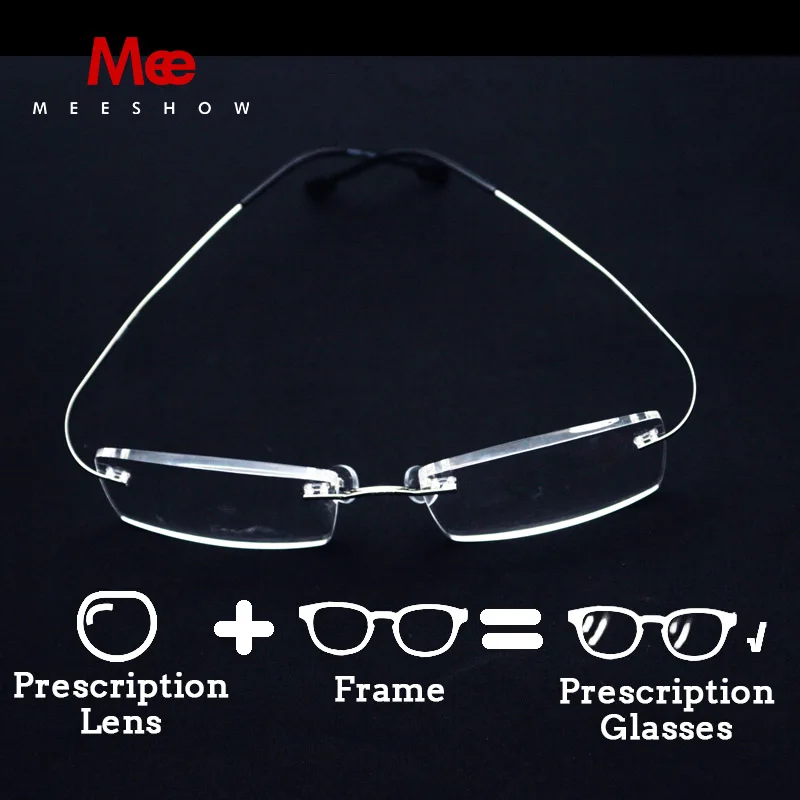 

Meeshow Brand design Rimless Glasses 100% Pure Titanium glasses optical frame with case Eyeglasses Custom prescription glasses