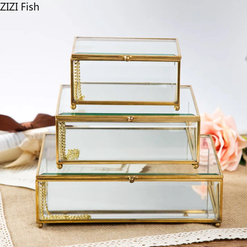 

Creative Nordic style Home Dressing table organization Glass jewelry storage box Retro decoration Jewelry display Transparent