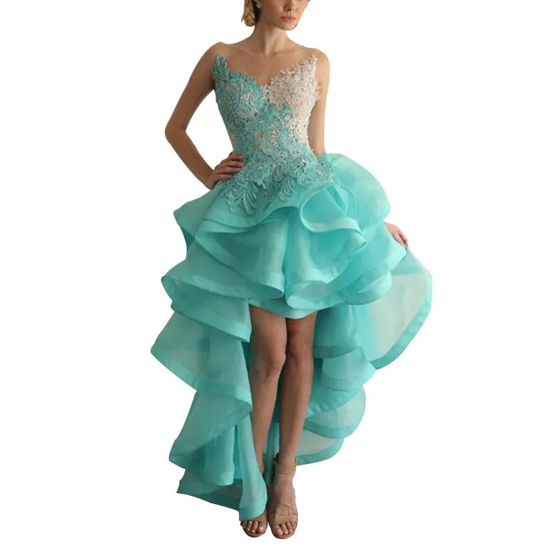 2016-Women-s-Short-Front-Long-Back-Green-Luxury-Cocktail-Dress-Applique-Backless-Asymmetrical-Lotus-Leaf