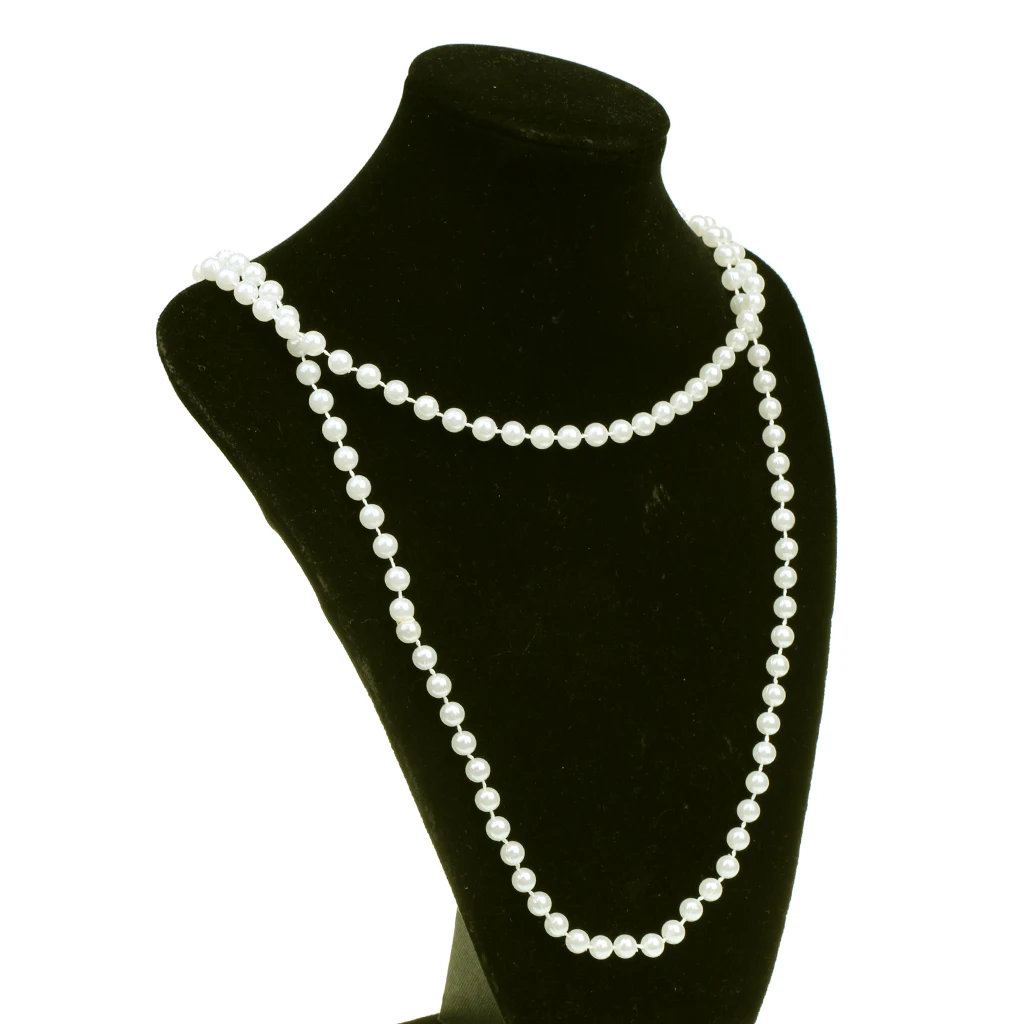 2x Long White Pearls Necklace Flapper Girls Fancy Dress Costume Accessories