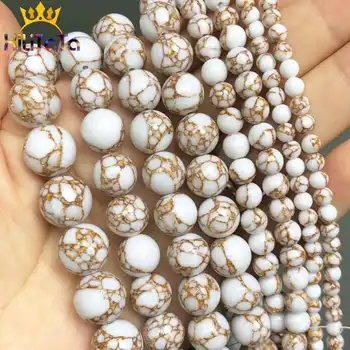 

Natural White Gold Line Turquoises Stone Beads Round Loose Beads For Jewelry Making DIY Bracelet Necklace 15'' 4/6/8/10/12mm