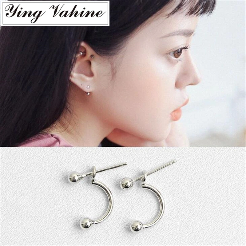 

ying Vahine 925 Sterling Silver Jewelry Geometric Double Round Beads Stud Earrings for Women boucle d'oreille