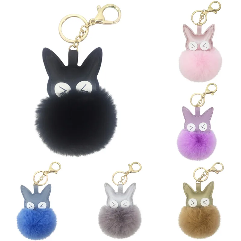 Fluffy Faux Fur Cat Pompom Ball Key Chain Key Ring Handbag Car Animal Pompom Pendant Key Holder 6 Colors