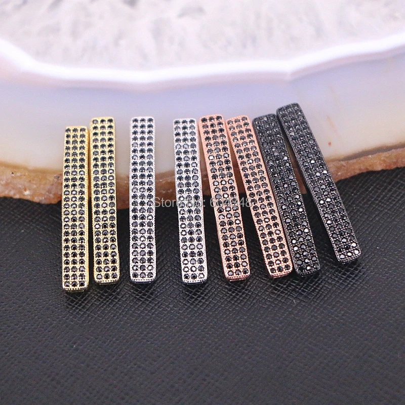

10PCS Zyunz Micro pave black cz beads fashion rectangle bar crystal cubic zirconiz connector beads for jewelry making