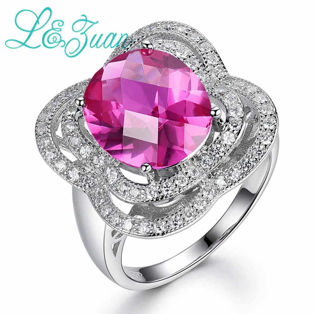 L&ampzuan 5.28ct Pink Stone Chokerboard Cut Rings 925 Sterling Silver Luxulry Romantic Ring Fine Jewelry For Women Christmas Gift |