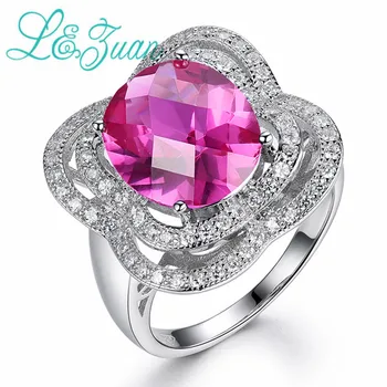 

L&zuan 5.28ct Pink Stone Chokerboard Cut Rings 925 Sterling Silver Luxulry Romantic Ring Fine Jewelry For Women Christmas Gift